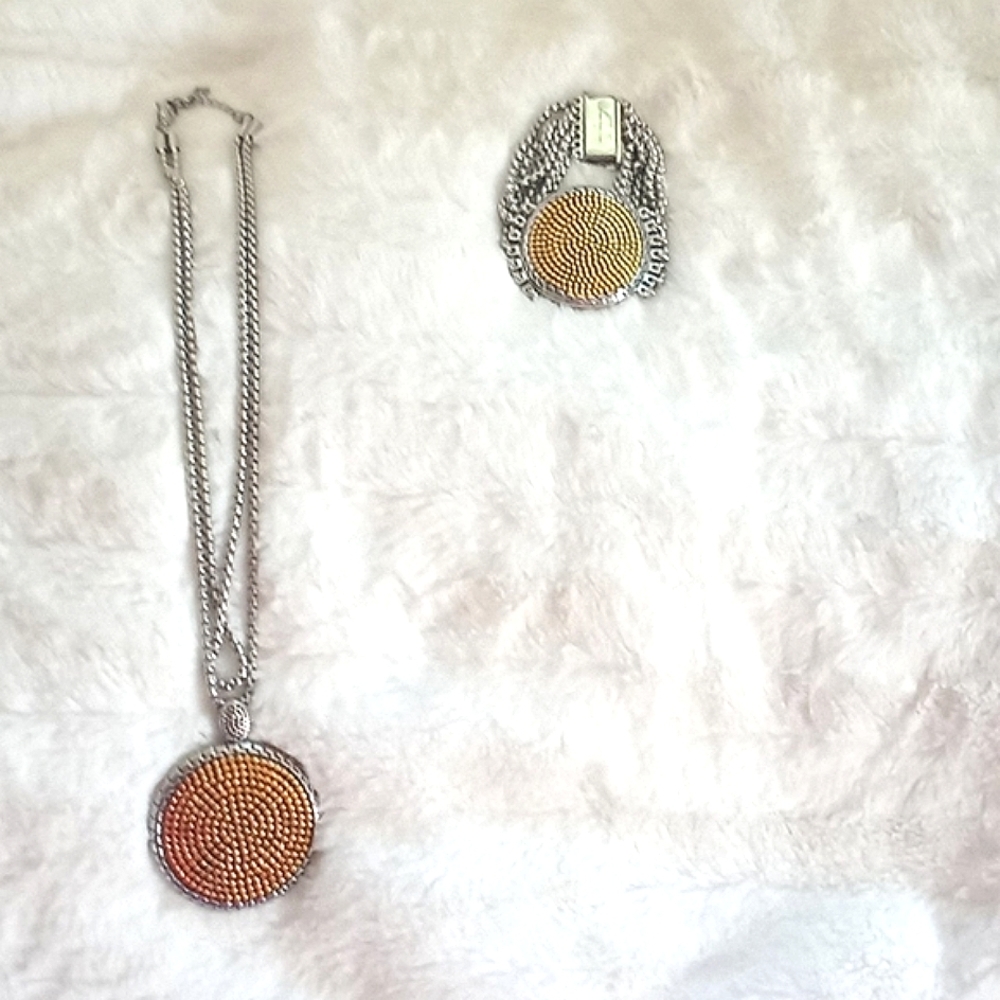 Emma Skye necklace and bracelet set silver with gold pendants